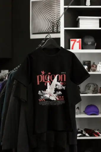 PEGEON THEMED DOWN SHOULDER T-SHIRT